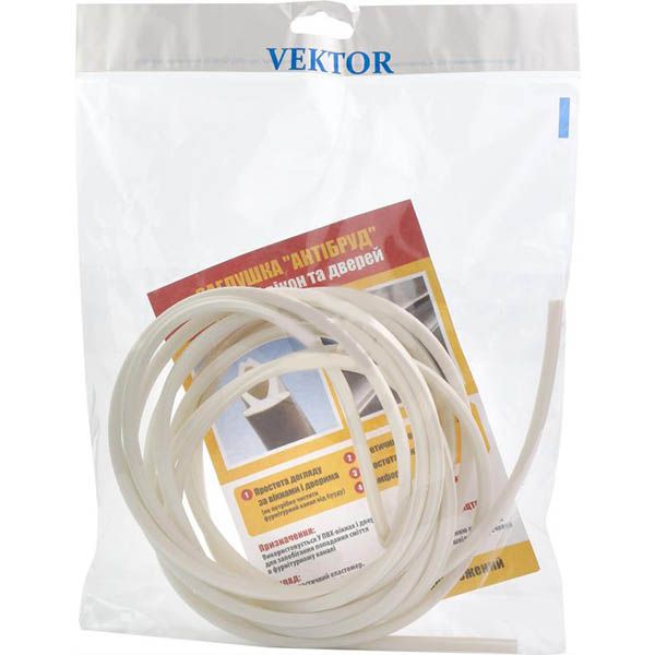 Уплотнитель на ПВХ-окна и двери фигурный Vektor Антигрязь 5 м белый 